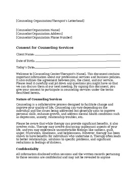 Preview of Consent for Services Counseling Form Template (Modifiable)