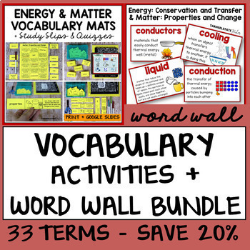 Preview of Conservation of Energy, Forms of Energy, States of Matter Vocabulary Activities