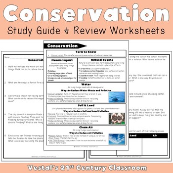 Preview of Conservation Study Guide and Review Worksheets - VA SOL 3.8 {PDF & Digital}