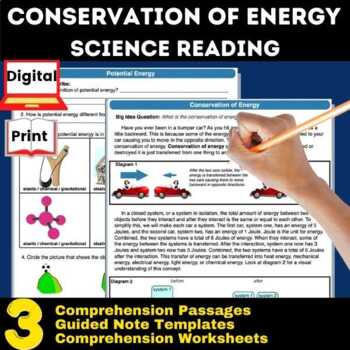 Preview of Conservation of Energy | Kinetic and Potential Science Reading Comprehension