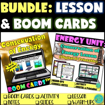 Preview of Conservation of Energy Lesson & Boom Cards Bundle | Physical Science Notebook