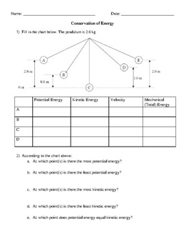 Preview of Conservation of Energy Worksheet