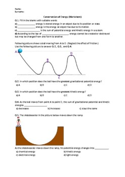 Preview of Conservation of Energy - Worksheet | Easel Activity & Printable PDF