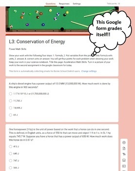 Preview of Conservation of Energy worksheet - Physical Science - Google Form, Power