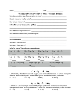 Preview of Conservation of Mass Notes and Practice