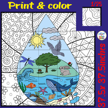Preview of World Water Day Collaborative Poster Art Coloring & Puzzle Ecosystem, Earth Day