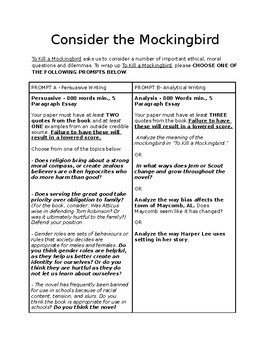 Preview of Consider the Mockingbird - Writing Assessment - "To Kill a Mockingbird"