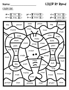 Consonant Beginning Blends Worksheets | Color by Code Phonics Activities