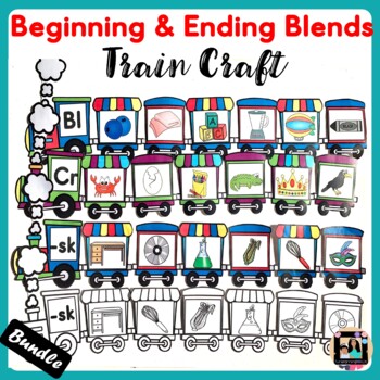 Preview of Consonant Beginning & Ending Blends Train Craft Bundle