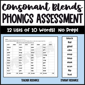 Preview of Consonant Blend Phonics Assessment with Progress Monitoring