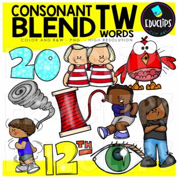 Preview of Consonant Blend TW Words Clip Art Set {Educlips Clipart}