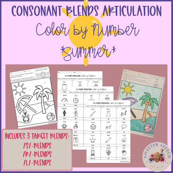 Preview of Consonant Blends Articulation Color By Number *Summer Picture*