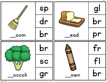 consonant blends beginning sound clip it cards l r s blends tpt