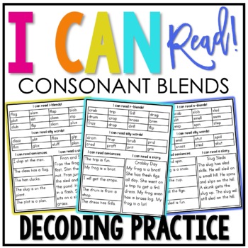 Preview of Consonant Blends Decoding Drills | I Can Read Decodable Words, Sentences, Story