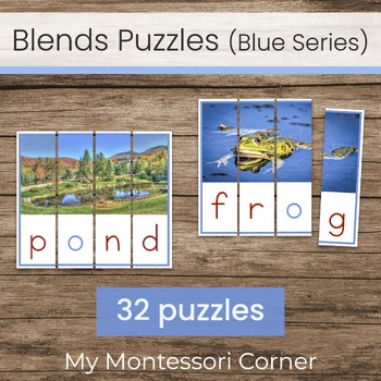 Preview of Consonant Blends Picture Word Puzzles (Montessori Blue Series Reading Activity)