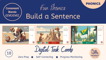 Preview of Consonant Blends - Sentence Builder - Digital Self-Correcting Task Cards