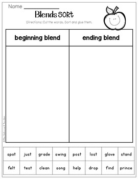 consonant blends word sorting sort by beginning final blends