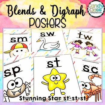 Preview of Consonant Blends and Digraph Posters Fun Chants Phonics Sound Wall Kindergarten