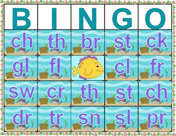 Consonant Cluster and Consonant Diagraph Goldfish Bingo by HelpingHearts