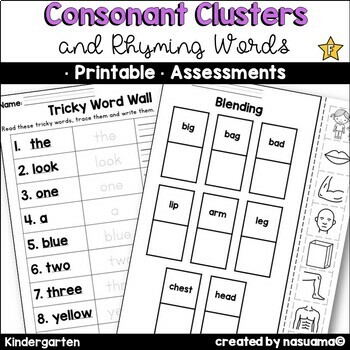 Preview of Consonant Clusters and Rhyming Words - Skills Worksheets and Assessments