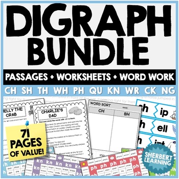 Preview of Digraph BUNDLE - Passages, Worksheets & Games th sh ch wh ph kn kn tch wr ck ss