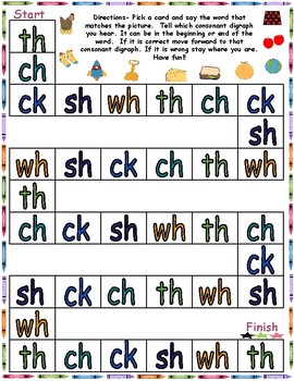 Consonant Digraph Game ch, ck, th, wh, sh by HelpingHearts | TpT