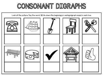 Preview of Consonant Digraph Worksheet, Interactive Worksheet, Differentiated, Literacy,