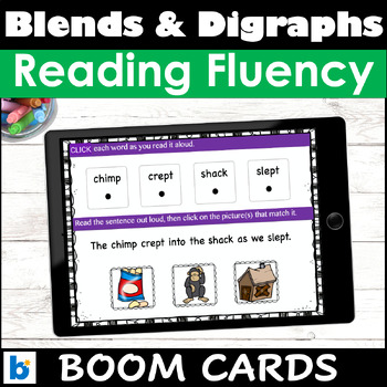 Preview of Digraphs and Blends Fluency BOOM CARDS | Sentence Scrambles