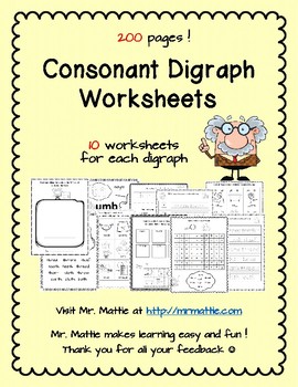 Preview of Consonant Digraphs 200 worksheets 20 digraphs TH SH CH and more! US spelling