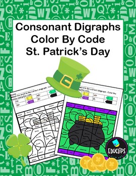 Preview of Consonant Digraphs Color by Code - Phonics Practice-St. Patrick's Day