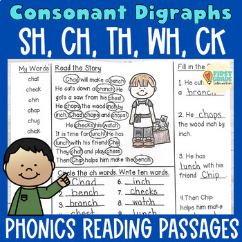 Preview of Consonant Digraphs Phonics Based Reading Passages Worksheets