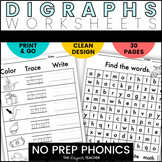 NO PREP Digraphs Worksheets and Word Work BUNDLE for CK CH SH TH WH