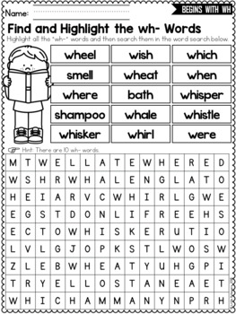 Consonant Digraphs Worksheets - WH DIGRAPHS Worksheets and Activities