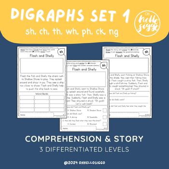 Preview of Consonant Digraphs: 'sh, ch, th, wh, ph, ck and ng' (Story & Comprehension Set)