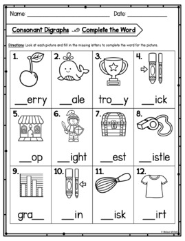 Consonant Digraphs (sh, ch, th, wh, ph, and wr) Worksheets | TPT
