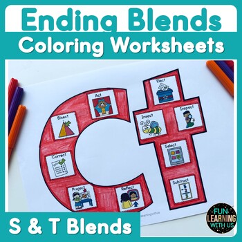 Preview of Consonant Ending S & T Blends Coloring Activity - Blends Craft Activity