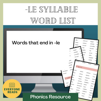 Preview of Consonant -LE Word List