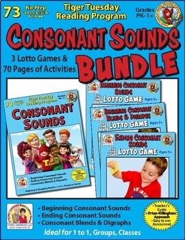 Preview of Consonant Sounds Bundle-Tiger Tuesday Reading Resources-Distance Learning