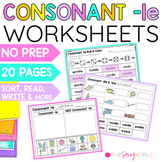 Consonant -le Worksheets Word Work Activities Final Stable