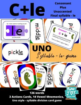 Preview of Consonant + le syllable division UNO game cards, Flash cards Mnemonic Vowel Team