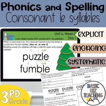Preview of Consonant le syllables digital and print phonics and spelling lessons