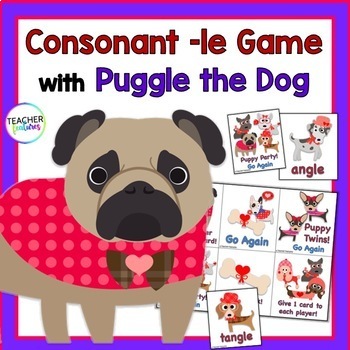 Preview of CONSONANT LE Valentines Day PHONICS GAME Final Stable Syllables PUGGLE the DOG