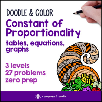 Preview of Constant of Proportionality | Doodle Math Twist on Color by Number Thanksgiving