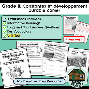 Constantes et développement durable cahier (Grade 8 Ontario French ...