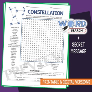 Preview of Stars and Constellation Word Search Puzzle Vocabulary Activity STEM Worksheet