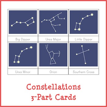 Preview of Montessori Constellations 3-Part Cards {Dark Background}