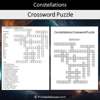 Constellations Crossword Puzzle Worksheet Activity by Crossword Corner