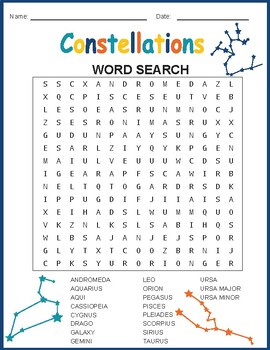 Preview of Constellations Word Search Puzzle Vocabulary Worksheet Activity