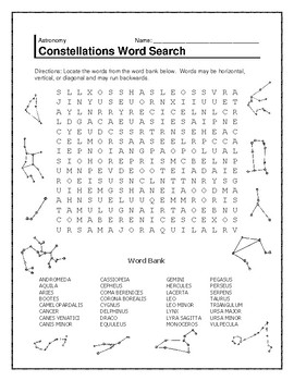 Constellations Word Search by The Science Shark | TpT