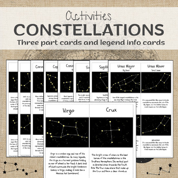 Preview of Constellations - three part and legend info cards- activities